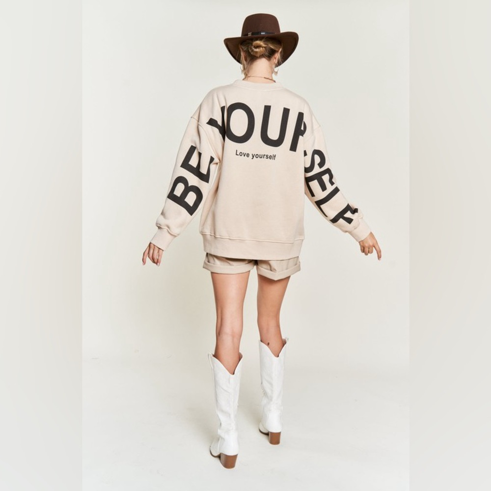 #33 Love Yourself Oversized Sweatshirt -Beige (LAST ONE) - Picture 3 of 5